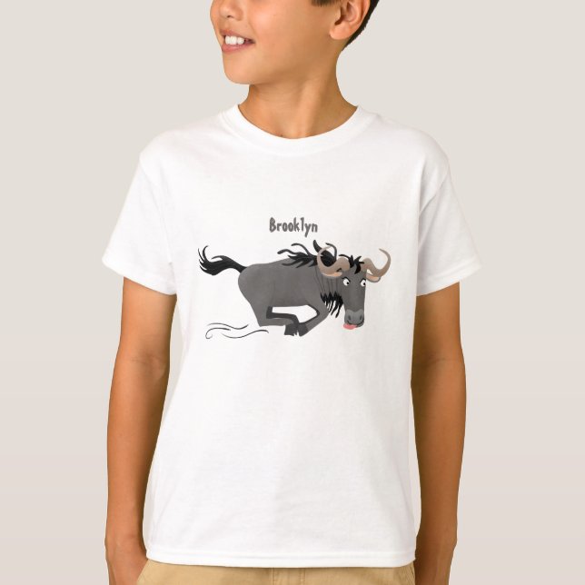Funny wildebeam läuft Cartoon Illustration T-Shirt (Vorderseite)
