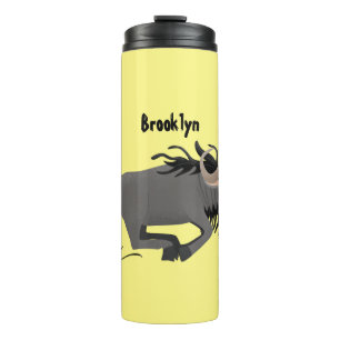 Funny wildebeam läuft Cartoon Illustration Thermosbecher
