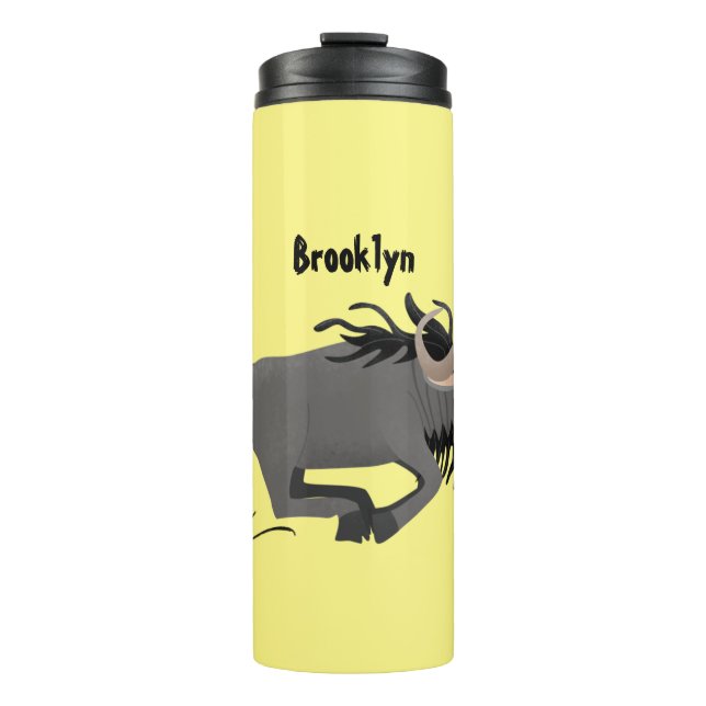 Funny wildebeam läuft Cartoon Illustration Thermosbecher (Vorderseite)