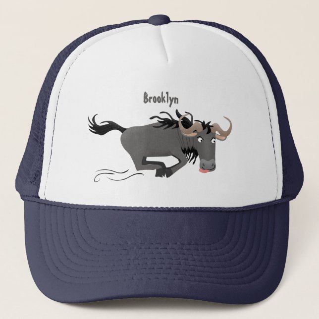 Funny wildebeam läuft Cartoon Illustration Truckerkappe (Vorderseite)