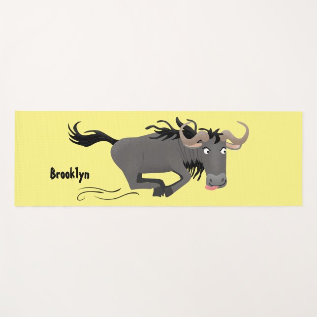 Funny wildebeam läuft Cartoon Illustration Yogamatte (Vorderseite (Horizontal))
