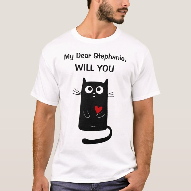 Funny will du mich heiraten Vorschlag Ehe Katzenna T-Shirt (Vorderseite)