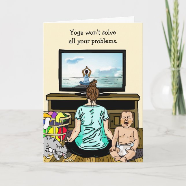 Funny Wine and Yoga Spaß Freundschaft Karte (Vorderseite)