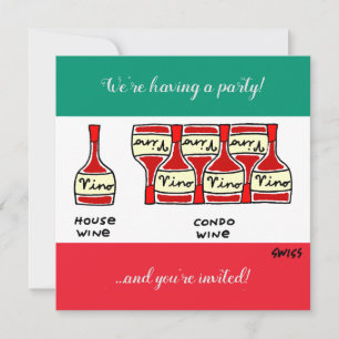Funny Wine Cartoon Condo Erwärmung Humorvolle Verk Einladung