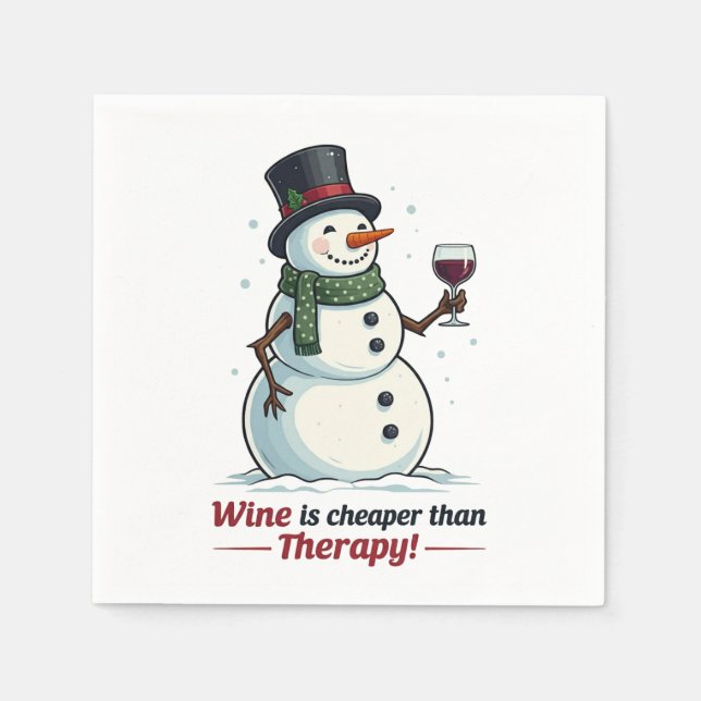 Funny wine drink Snowmann Feier Serviette (Vorderseite)
