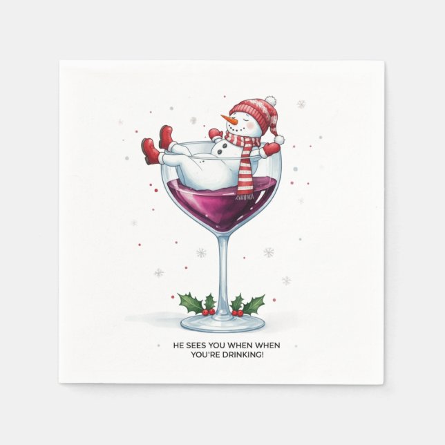 Funny wine drink Snowmann Feier Serviette (Vorderseite)