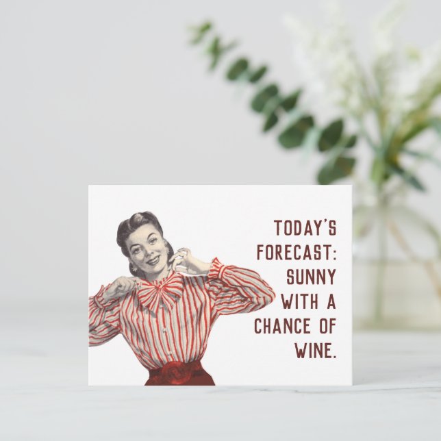 Funny Wine Forecast Vintage Frau Postkarte (Stehend Vorderseite)