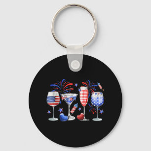 Funny Wine Gl Red White Blue Feuerwerk Happy 4. Schlüsselanhänger