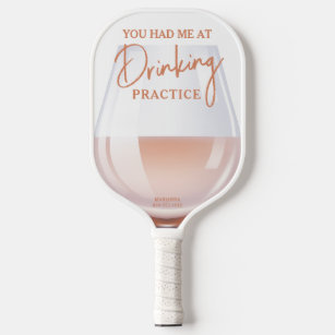 Funny Wine Glass "Drinking Practice" Boho Colors Pickleball Schläger