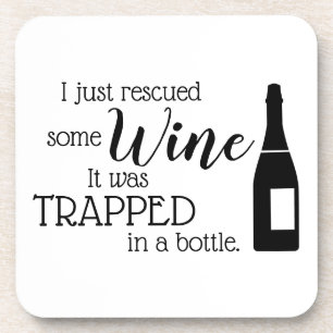 Funny Wine Quote Saying Rescued From Bottle Getränkeuntersetzer