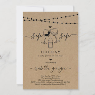 Funny Wine Sip Sip Hooray Babydusche Einladung