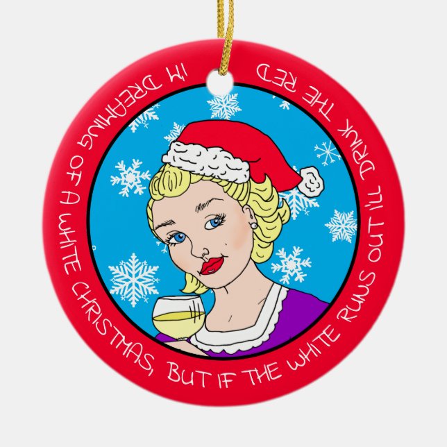 Funny Wine Spaß Retro Lady Weihnachten Keramik Ornament (Vorne)