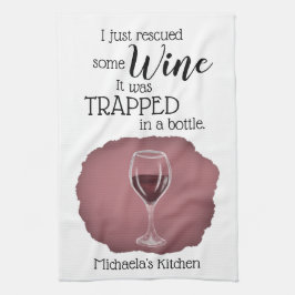 Funny Wine Sprichwort Zitat aus Flasche gerettet Geschirrtuch