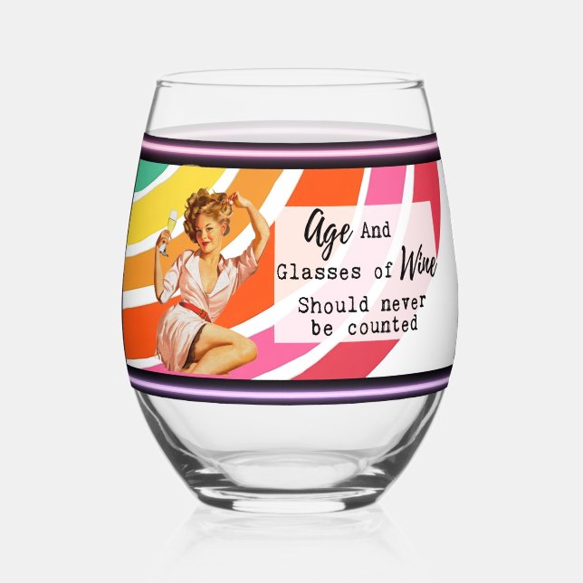 Funny Wineglass Best Friend Gift "Age/Wine" Weinglas Ohne Stiel (Vorderseite)