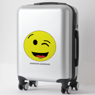 Funny Wink & Smile Emoji Yellow Face Name 14" Aufkleber