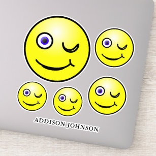 Funny Wink & Smile Emoji Yellow Faces Name 8" Aufkleber
