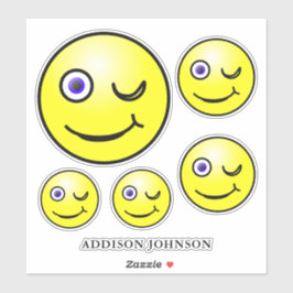 Funny Wink & Smile Emoji Yellow Faces Name 8" Aufkleber