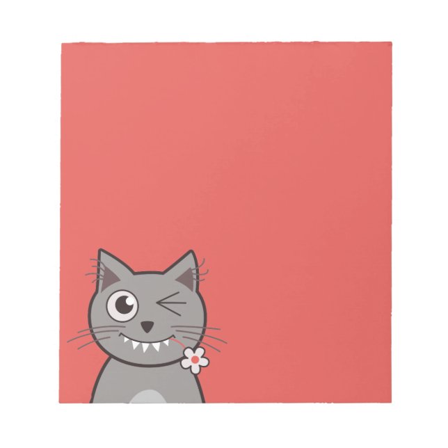 Funny Winking Cartoon Kitty Cat Notizblock (Vorderseite)