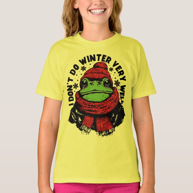 Funny Winter Frosch Design T-Shirt (Vorderseite)