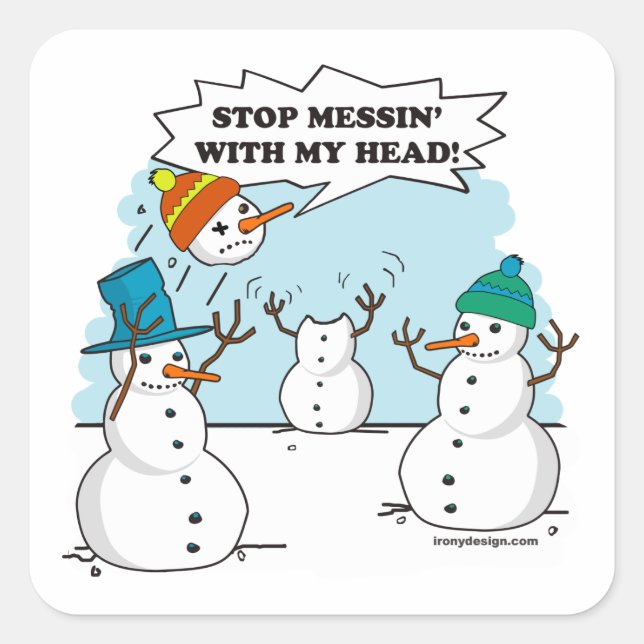 Funny Winter Snowmen Cartoon Quadratischer Aufkleber (Vorderseite)