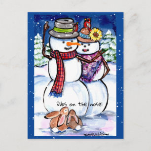 Funny Winter Weihnachtsschneemännchen Rabbits Carr Postkarte