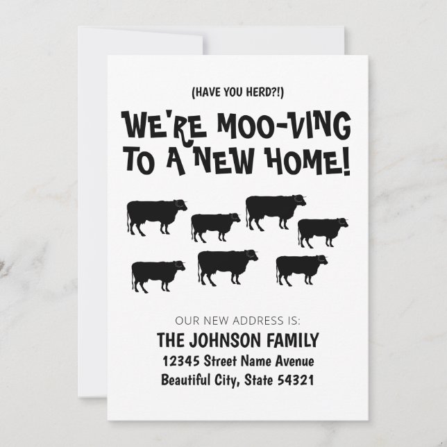 Funny Wir ziehen Kuhherd neue Zuhause-Adresse Ankündigung (Vorderseite)