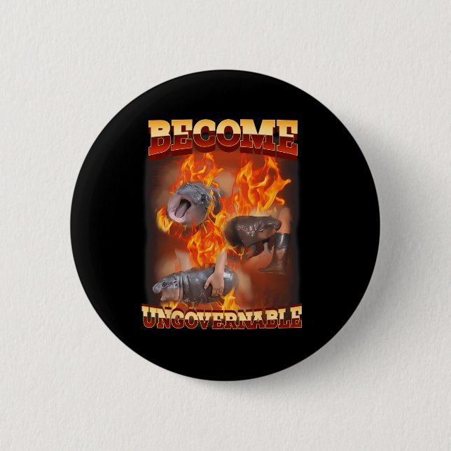 Funny wird unregierbar Moo Deng im Feuer Ba Button (Vorderseite)