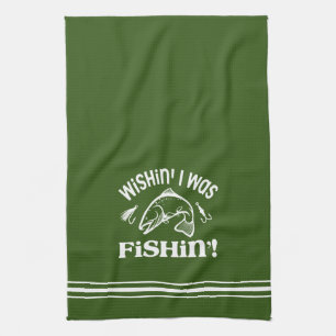 Funny Wishin I war Fishin Geschirrtuch