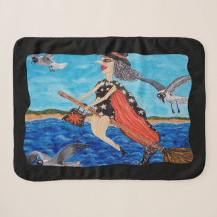 Funny Witch Flying Beside Seagulls Going to Beach Sherpadecke