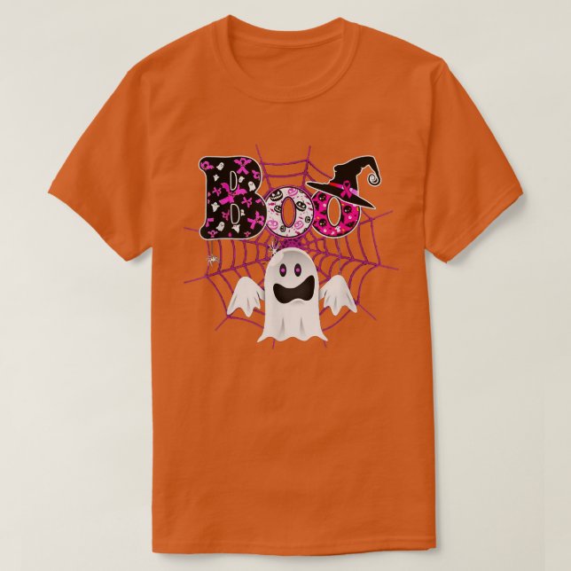 Funny Witch Hat Boo Ghost Tshirt Breast Cancal Hal (Design vorne)