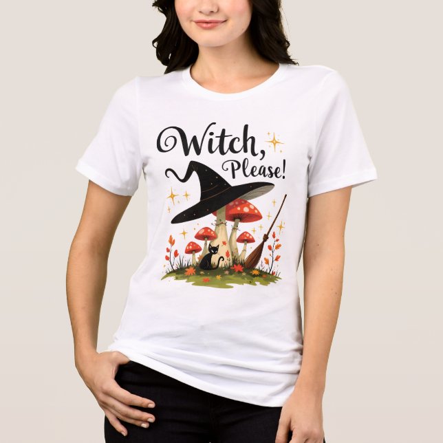 Funny Witch Please Black Cat Mushroom Tri-Blend Shirt (Vorderseite)