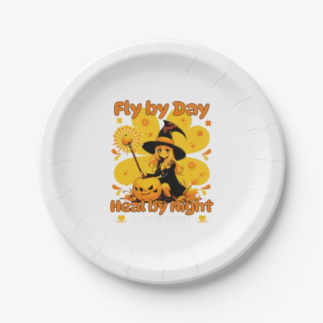 Funny Witchy Nurse Halloween Design Pappteller (Vorderseite)
