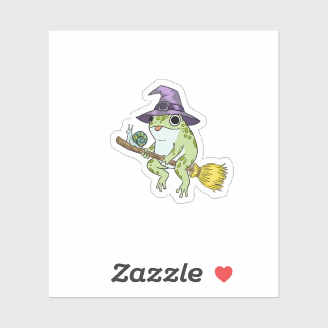 Funny Wizard Frog Rides A Broomstick Illustration Aufkleber (Blatt)