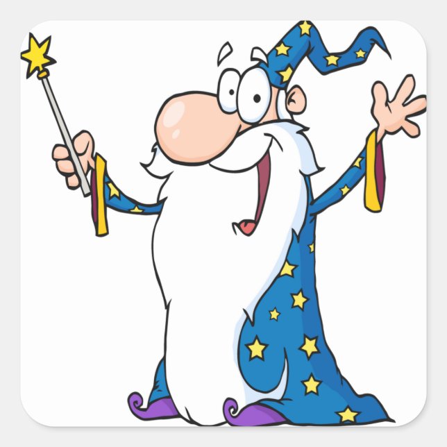 Funny Wizard Quadratischer Aufkleber (Vorderseite)