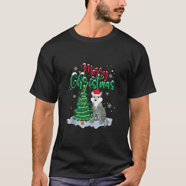 Funny Wolf Animal Lover Xmas Lighting Wolf Christm T-Shirt (Vorderseite)
