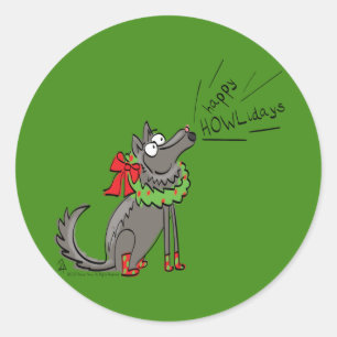 Funny Wolf Weihnachten glücklicher Urlaub Runder Aufkleber