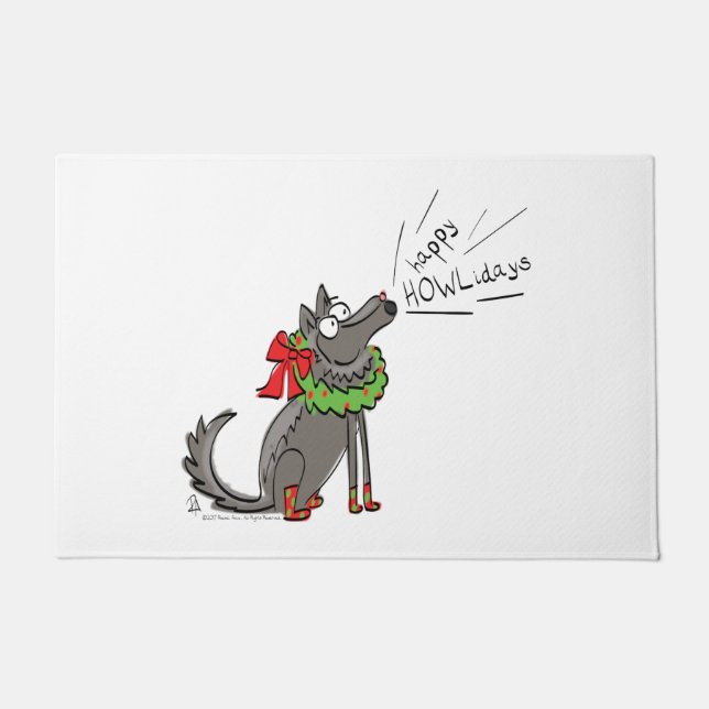 Funny Wolf Weihnachts-Happy Howlidays Holiday Fußmatte (Vorderseite)