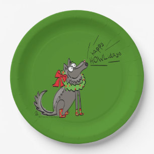 Funny Wolf Weihnachts-Happy Howlidays Holiday Pappteller