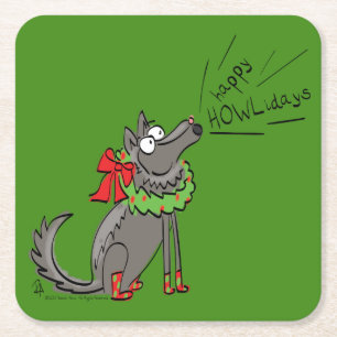 Funny Wolf Weihnachts-Happy Howlidays Holiday Rechteckiger Pappuntersetzer