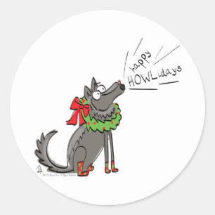 Funny Wolf Weihnachts-Happy Howlidays Holiday Runder Aufkleber