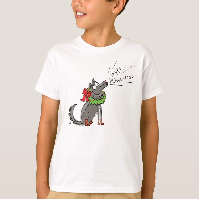 Funny Wolf Weihnachts-Happy Howlidays Holiday T-Shirt (Vorderseite)
