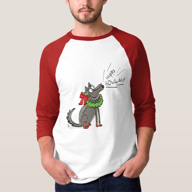 Funny Wolf Weihnachts-Happy Howlidays Holiday T-Shirt (Vorderseite)