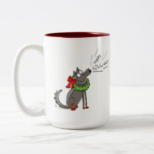 Funny Wolf Weihnachts-Happy Howlidays Holiday Zweifarbige Tasse