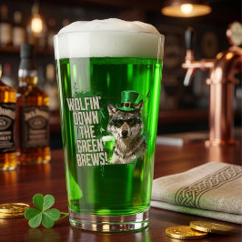 Funny Wolfin Down Green Brews St Patricks Day Glas