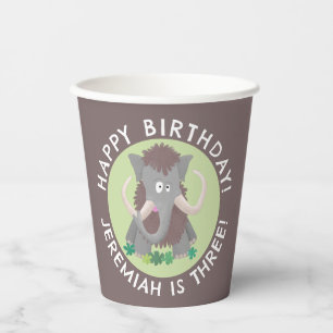 Funny Wollmammut Cartoon personalisierter Geburtst Pappbecher