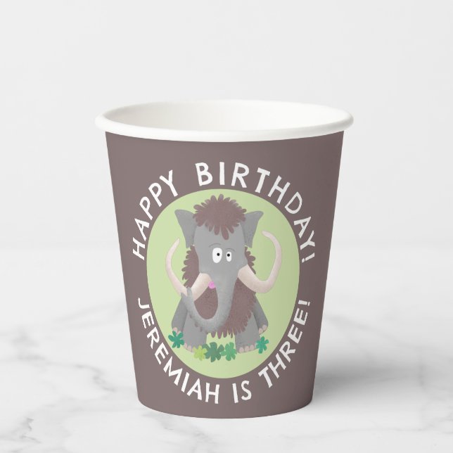 Funny Wollmammut Cartoon personalisierter Geburtst Pappbecher (Vorderseite)