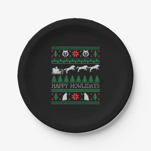 Funny Wolves Wolf Lover Ugly Christmas Sweater Pappteller (Vorderseite)