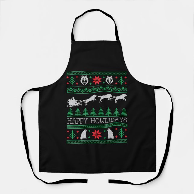 Funny Wolves Wolf Lover Ugly Christmas Sweater Schürze (Vorderseite)