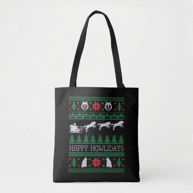 Funny Wolves Wolf Lover Ugly Christmas Sweater Tasche (Vorderseite)