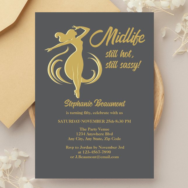 Funny Woman's Gold Midlife immer noch heiß 50. Geb Einladung (Von Creator hochgeladen)